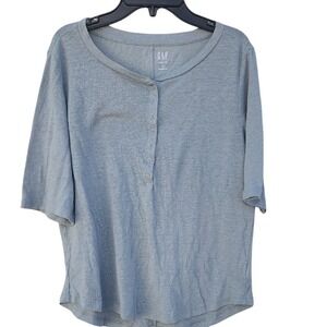 Gap Linen Tshirt‎ Henley Short Sleeve Coastal Lightweight Beachy Normcore Small